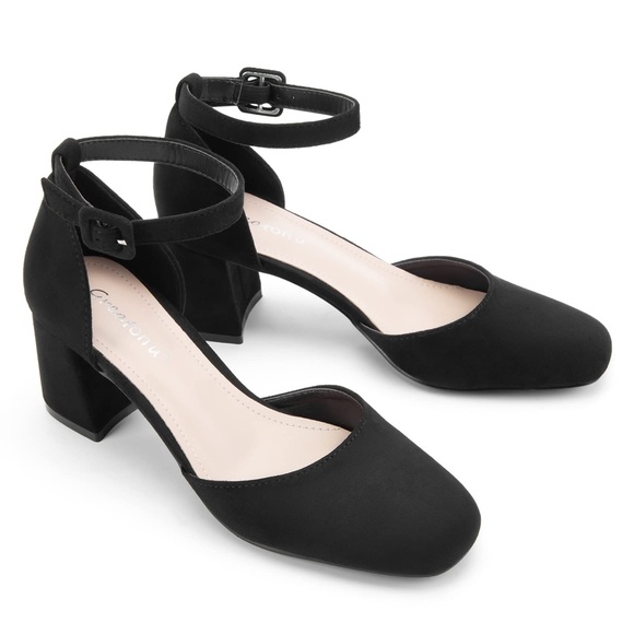 Greatonu Black Suede Block Heel Pumps Shoes Ankle Strap Size 10 Brand New - Picture 4 of 9
